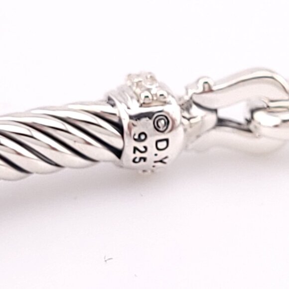 David Yurman Sterling Silver Classis Cable 3mm Diamond Buckle Bangle Bracelet - Picture 11 of 11